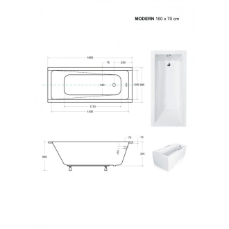 BESCO vana MODERN SLIM 180 (1800x700 mm), bez nožiček VANMOD18SLIM
