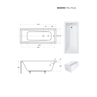 BESCO vana MODERN SLIM 180 (1800x700 mm), bez nožiček VANMOD18SLIM