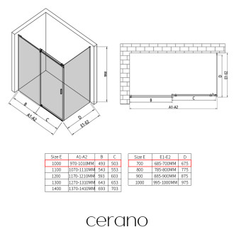 CERANO - Sprchový kout Santoro - levá - 6 mm - chrom, mléčné sklo - 100x70 cm - posuvný