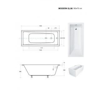 BESCO vana MODERN SLIM 180 (1800x700 mm), bez nožiček VANMOD18SLIM