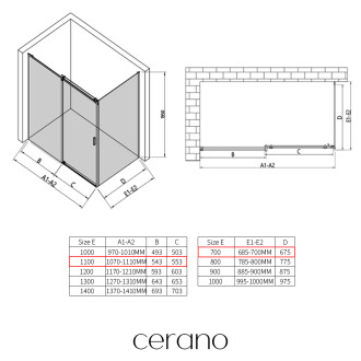 CERANO - Sprchový kout Santoro - levá - 6 mm - chrom, mléčné sklo - 110x70 cm - posuvný
