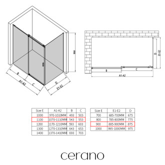 CERANO - Sprchový kout Santoro - levá - 6 mm - chrom, mléčné sklo - 110x90 cm - posuvný