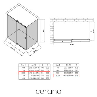 CERANO - Sprchový kout Santoro - levá - 6 mm - chrom, mléčné sklo - 120x100 cm - posuvný