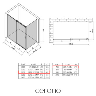 CERANO - Sprchový kout Santoro - levá - 6 mm - chrom, mléčné sklo - 120x70 cm - posuvný