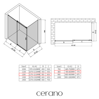 CERANO - Sprchový kout Santoro - levá - 6 mm - chrom, mléčné sklo - 120x80 cm - posuvný