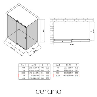 CERANO - Sprchový kout Santoro - levá - 6 mm - chrom, mléčné sklo - 130x100 cm - posuvný