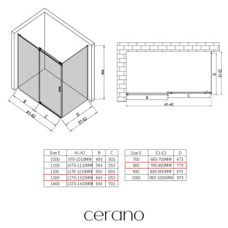 CERANO - Sprchový kout Santoro - levá - 6 mm - chrom, mléčné sklo - 130x80 cm - posuvný