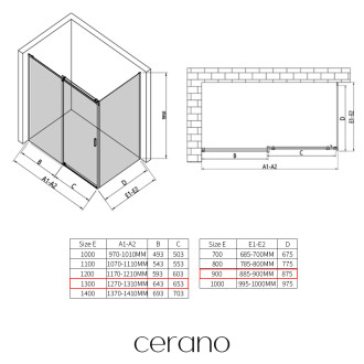 CERANO - Sprchový kout Santoro - levá - 6 mm - chrom, mléčné sklo - 130x90 cm - posuvný