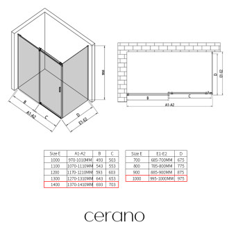 CERANO - Sprchový kout Santoro - levá - 6 mm - chrom, mléčné sklo - 140x100 cm - posuvný