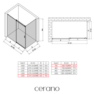 CERANO - Sprchový kout Santoro - levá - 6 mm - chrom, mléčné sklo - 140x70 cm - posuvný