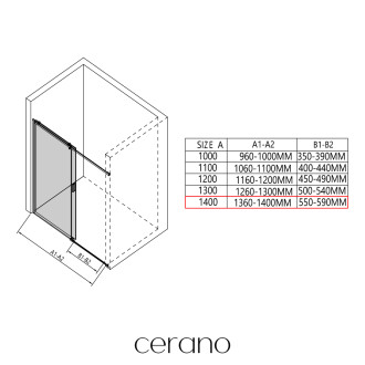 CERANO - Sprchový kout Santoro - levá - 6 mm - chrom, mléčné sklo - 140x70 cm - posuvný