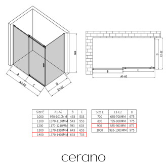CERANO - Sprchový kout Santoro - levá - 6 mm - chrom, mléčné sklo - 140x90 cm - posuvný