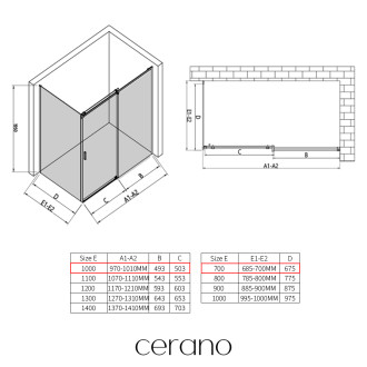CERANO - Sprchový kout Santoro - pravá - 6 mm - černá matná, mléčné sklo - 100x70 cm - posuvný