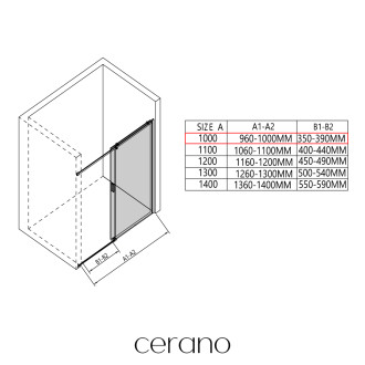 CERANO - Sprchový kout Santoro - pravá - 6 mm - černá matná, mléčné sklo - 100x80 cm - posuvný