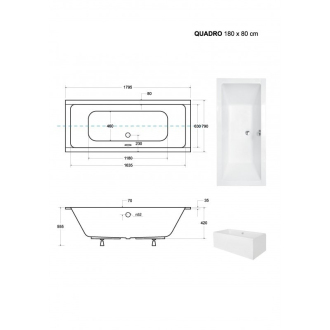 BESCO vana QUADRO SLIM 190 (1900x900 mm), bez nožiček VANQAUD190SLIM