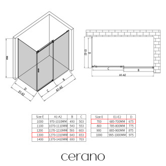 CERANO - Sprchový kout Santoro - pravá - 6 mm - černá matná, mléčné sklo - 130x70 cm - posuvný