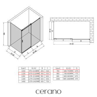 CERANO - Sprchový kout Santoro - pravá - 6 mm - chrom, mléčné sklo - 110x70 cm - posuvný