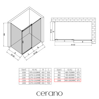 CERANO - Sprchový kout Santoro - pravá - 6 mm - chrom, mléčné sklo - 130x100 cm - posuvný