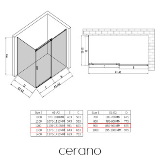CERANO - Sprchový kout Santoro - pravá - 6 mm - chrom, mléčné sklo - 130x90 cm - posuvný