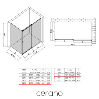 CERANO - Sprchový kout Santoro - pravá - 6 mm - chrom, mléčné sklo - 140x90 cm - posuvný
