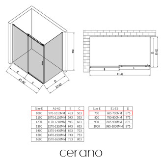 CERANO - Sprchový kout Santoro L/P - 6 mm - černá matná, grafitové sklo - 100x70x195 cm - posuvný