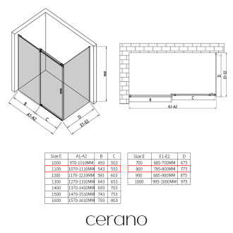 CERANO - Sprchový kout Santoro L/P - 6 mm - černá matná, grafitové sklo - 110x80x195 cm - posuvný