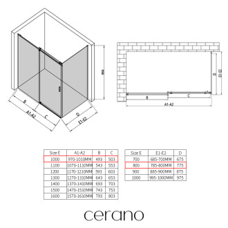 CERANO - Sprchový kout Santoro L/P - 6 mm - černá matná, transparentní sklo - 100x80x195 cm - posuvný