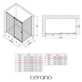 CERANO - Sprchový kout Santoro L/P - 6 mm - černá matná, transparentní sklo - 120x70x195 cm - posuvný