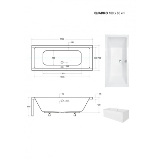 BESCO vana QUADRO 190 (1900x900 mm), bez nožiček VANQAUD190