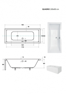 BESCO vana QUADRO 190 (1900x900 mm), bez nožiček VANQAUD190