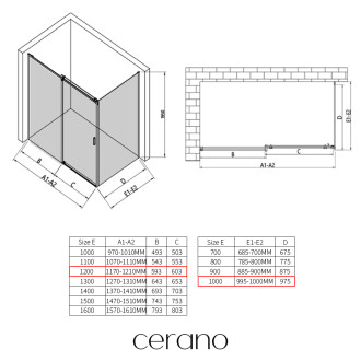 CERANO - Sprchový kout Santoro L/P - 8 mm - černá matná, grafitové sklo - 120x100x195 cm - posuvný