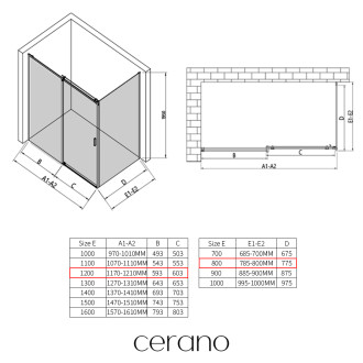 CERANO - Sprchový kout Santoro L/P - 8 mm - černá matná, transparentní sklo - 120x80x195 cm - posuvný