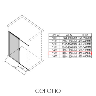 CERANO - Sprchový kout Santoro L/P - 8 mm - černá matná, transparentní sklo - 150x70x195 cm - posuvný