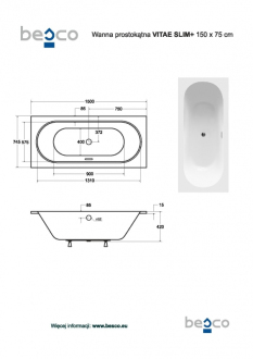 BESCO vana VITAE SLIM PLUS 180 (1800x800 mm), bez nožiček VANVIT18SLIMPLU