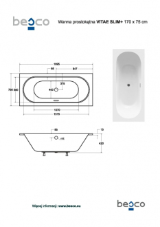 BESCO vana VITAE SLIM PLUS 180 (1800x800 mm), bez nožiček VANVIT18SLIMPLU