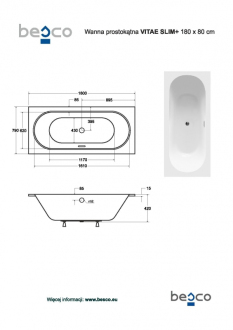 BESCO vana VITAE SLIM PLUS 180 (1800x800 mm), bez nožiček VANVIT18SLIMPLU