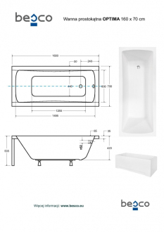 BESCO vana OPTIMA 170 (1700x700 mm), bez nožiček VANOPT17