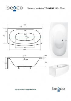 BESCO vana TELIMENA 180 (1800x850 mm), bez nožiček VANTEL18