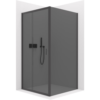 CERANO - Sprchový kout Varone LINE L/P - 6 mm - černá matná, grafitové sklo - 110x80x195 cm - posuvný