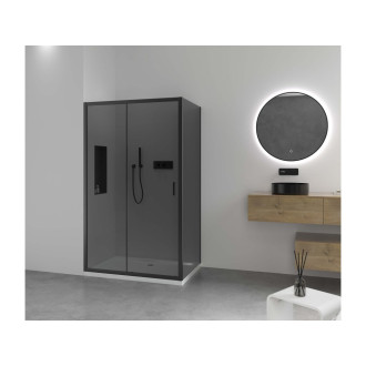 CERANO - Sprchový kout Varone LINE L/P - 6 mm - černá matná, grafitové sklo - 130x100x195 cm - posuvný
