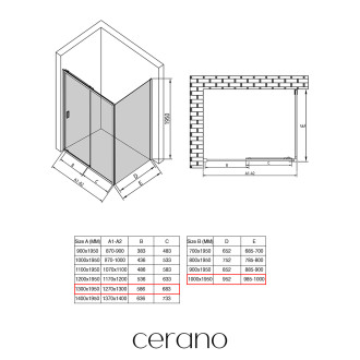CERANO - Sprchový kout Varone LINE L/P - 6 mm - černá matná, mléčné sklo - 130x100 cm - posuvný
