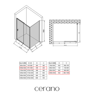 CERANO Sprchový kout Varone LINE L/P černá mat, transparent sklo 100x100 posuvný