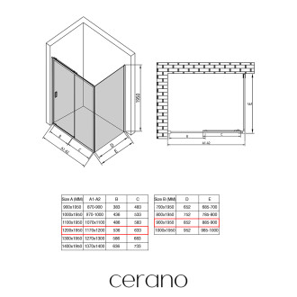 CERANO - Sprchový kout Varone LINE L/P - 6 mm - černá matná, transparentní sklo - 120x90x195 cm - posuvný