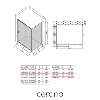 CERANO - Sprchový kout Varone LINE L/P - 6 mm - chrom, mléčné sklo - 110x90 cm - posuvný