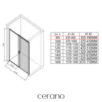 CERANO - Sprchový kout Varone LINE L/P - 6 mm - chrom, mléčné sklo - 90x80 cm - posuvný