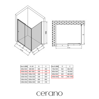 CERANO - Sprchový kout Varone POINT L/P - 6 mm - černá matná, grafitové sklo - 100x100x195 cm - posuvný