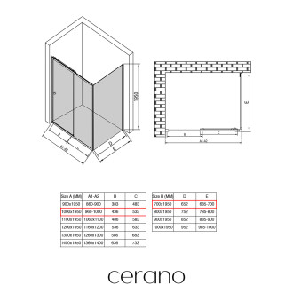 CERANO - Sprchový kout Varone POINT L/P - 6 mm - černá matná, grafitové sklo - 100x70x195 cm - posuvný