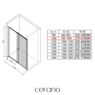 CERANO - Sprchový kout Varone POINT L/P - 6 mm - černá matná, grafitové sklo - 100x90x195 cm - posuvný