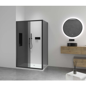CERANO - Sprchový kout Varone POINT L/P - 6 mm - černá matná, grafitové sklo - 140x70x195 cm - posuvný
