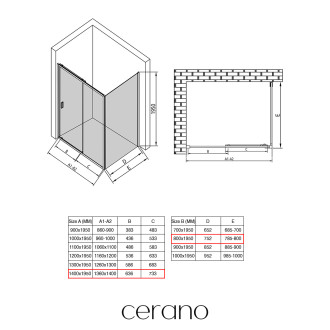 CERANO - Sprchový kout Varone POINT L/P - 6 mm - černá matná, grafitové sklo - 140x80x195 cm - posuvný